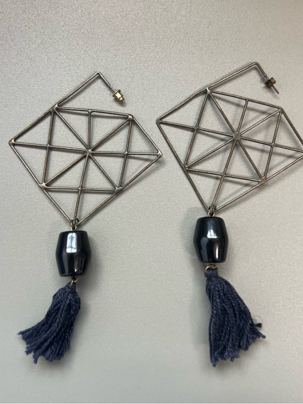 [FARM Rio] Geometric Wire Drop Earrings with Navy Bead & Tassel